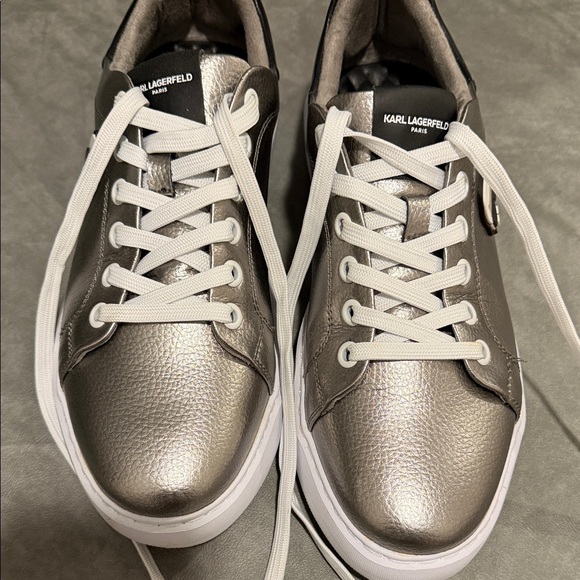 Karl Lagerfeld Metallic Silver Sneakers - Picture 3 of 10